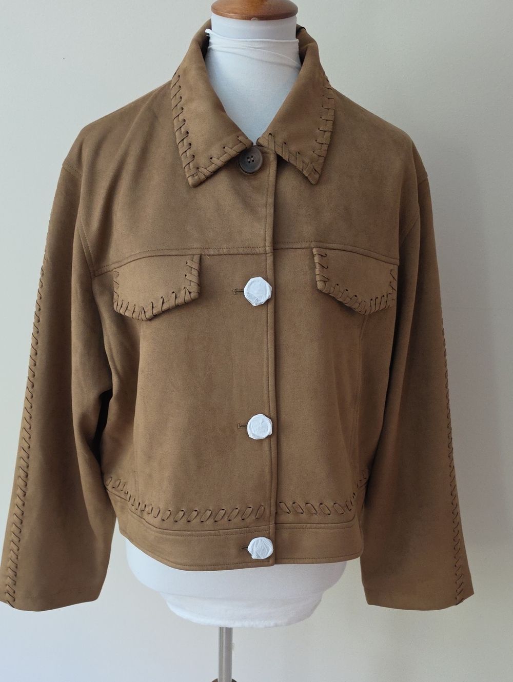 Rebecca Minkoff Women’s Suede-Look Tan Jacket with Whipstitch Trim Brand New